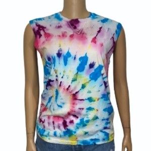 Vintage Jerzees Hippie Muscle T Shirt sleeveless Tie Dye Multicolor Boho size S